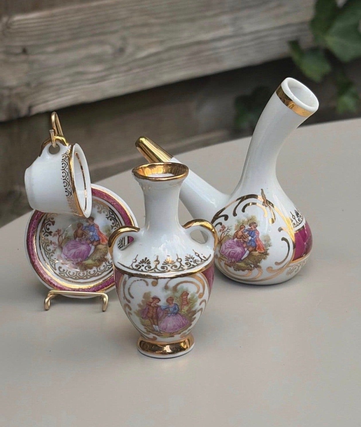Limoges Miniatuur Porselein Set - Theekopje, Vaasje, Karafje, Ophalen of Verzenden