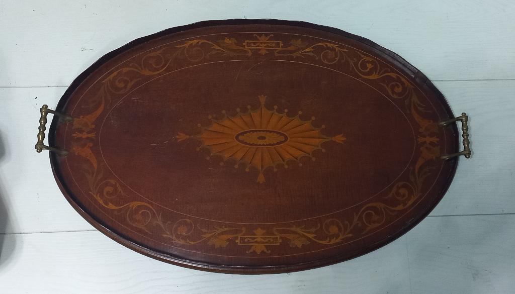 Antiek ingelegd mahoniehouten dienblad, Ophalen of Verzenden