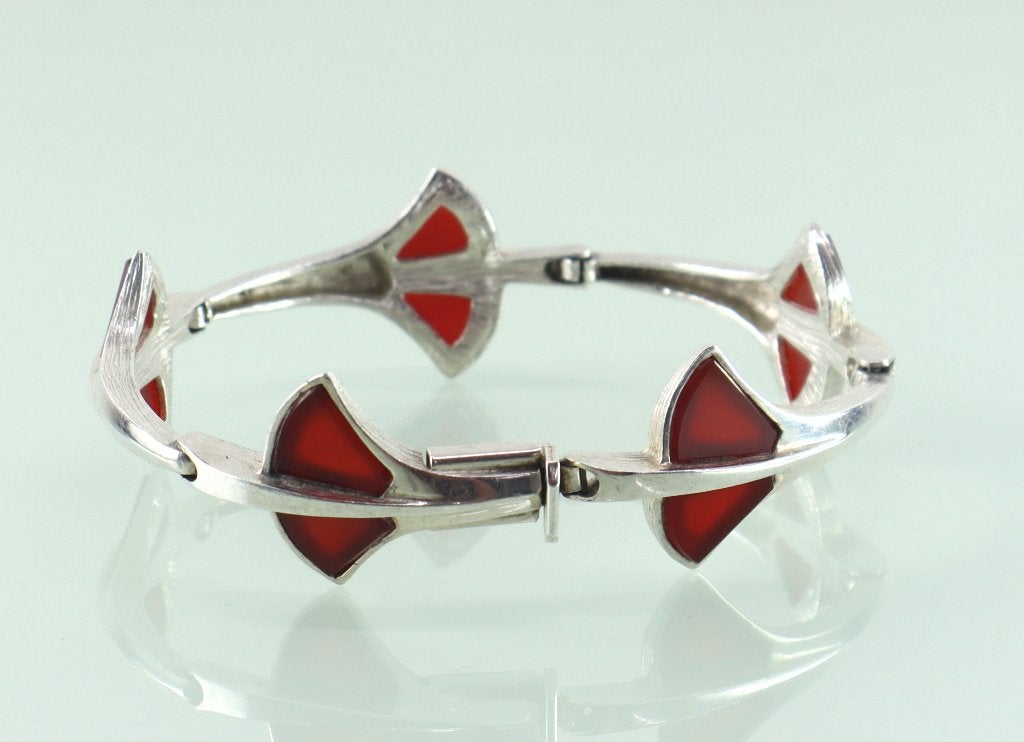 Zilveren armband palmbladeren met carneool, Ophalen of Verzenden, Zilver, Armband, Met edelsteen