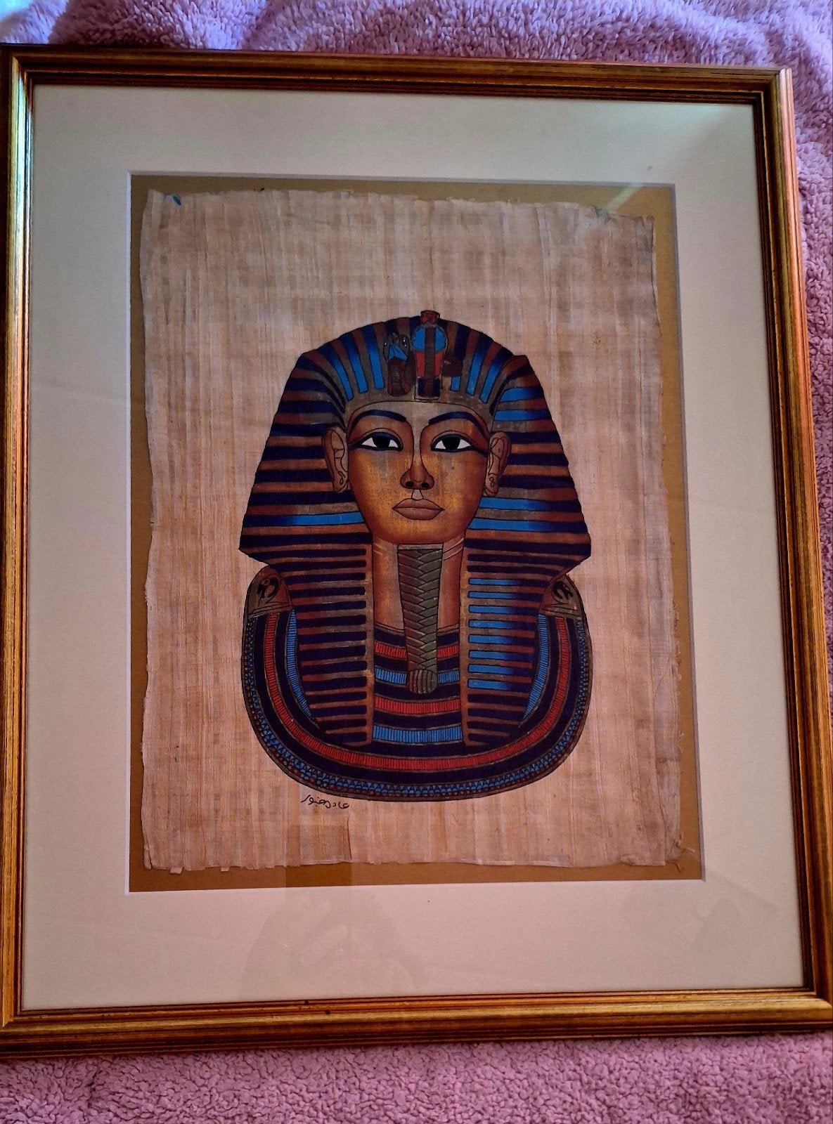Prachtige ingelijste schildering van Toetanchamon op papyrus, Ophalen