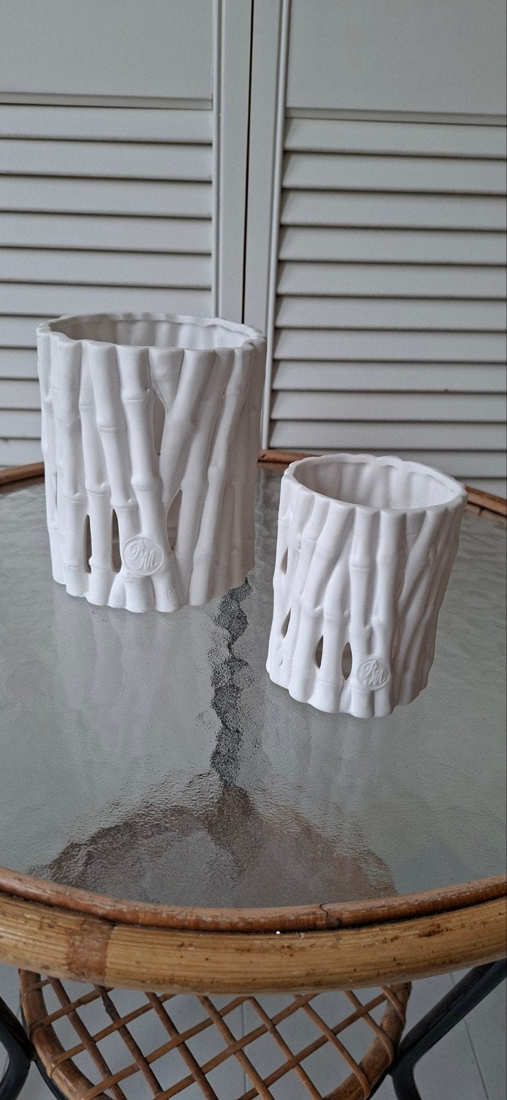2x Rivièra Maison Bamboo Hurricane's, Overige materialen, Wit, Waxinelichthouder, Rivièra Maison