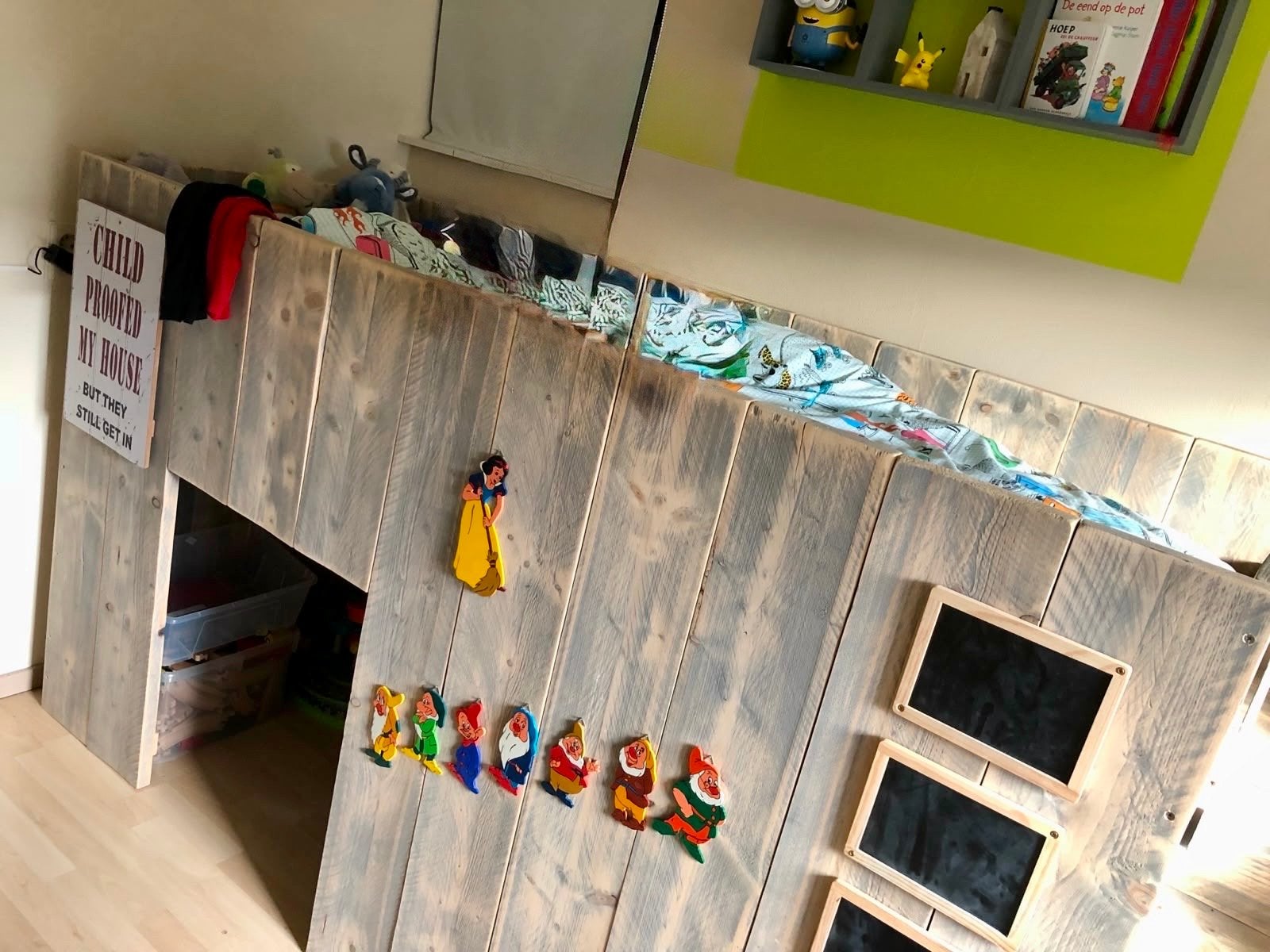 Halfhoogslaper van steigerhout 80x200 met trapje, Huis en Inrichting, Slaapkamer | Stapelbedden en Hoogslapers, Gebruikt, Halfhoogslaper