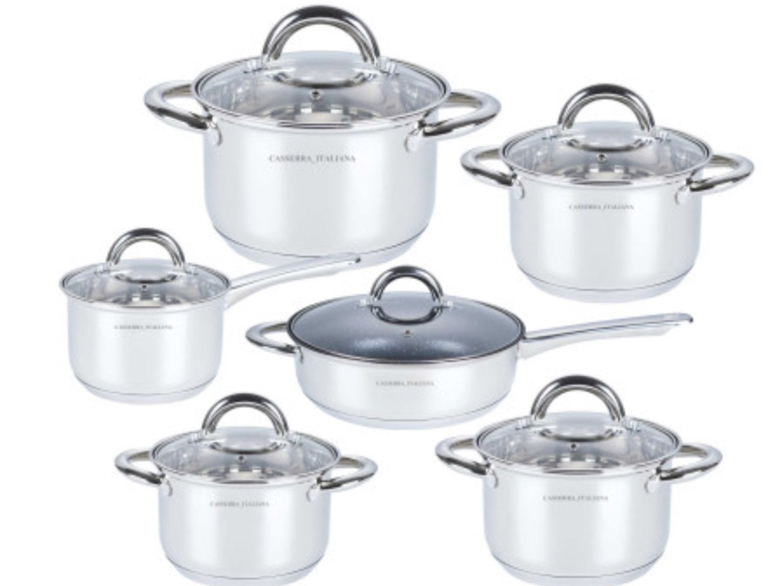 12 delig serrena luxe italiana pannen set gas en inductie, Huis en Inrichting, Ophalen of Verzenden, Nieuw, Rvs, Pannenset