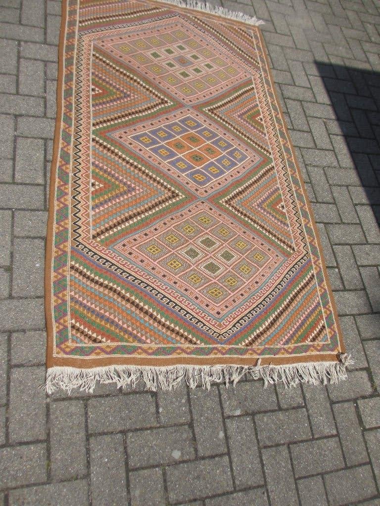 Prachtige traditioneel handgemaakte Turkse Kelim vloerkleed, Gebruikt, 100 tot 150 cm, 200 cm of meer, Ophalen of Verzenden