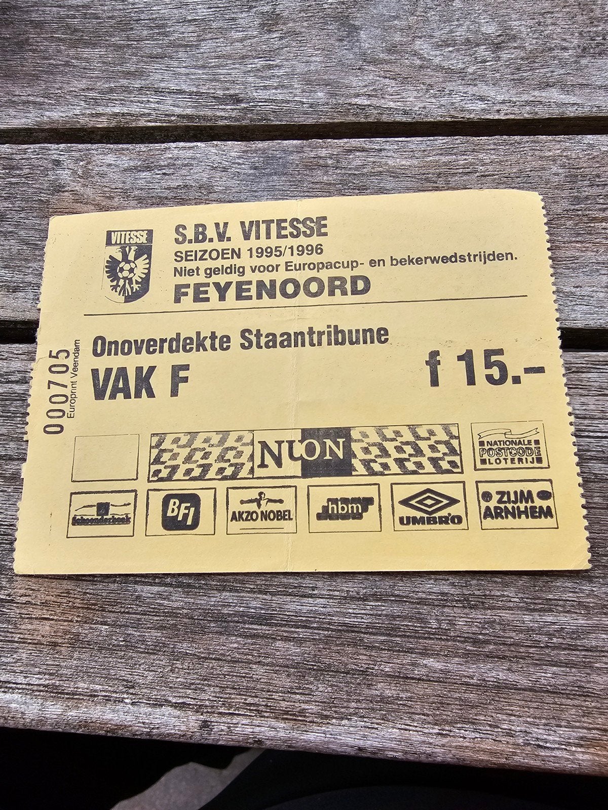 Kaartje vitesse-feyenoord seizoen 1995-1996, Verzenden, Zo goed als nieuw, Feyenoord, Poster, Plaatje of Sticker