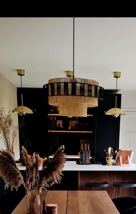 Grote lampenkap raffia bruin/ zwart., Ophalen of Verzenden, Zo goed als nieuw, Minder dan 50 cm