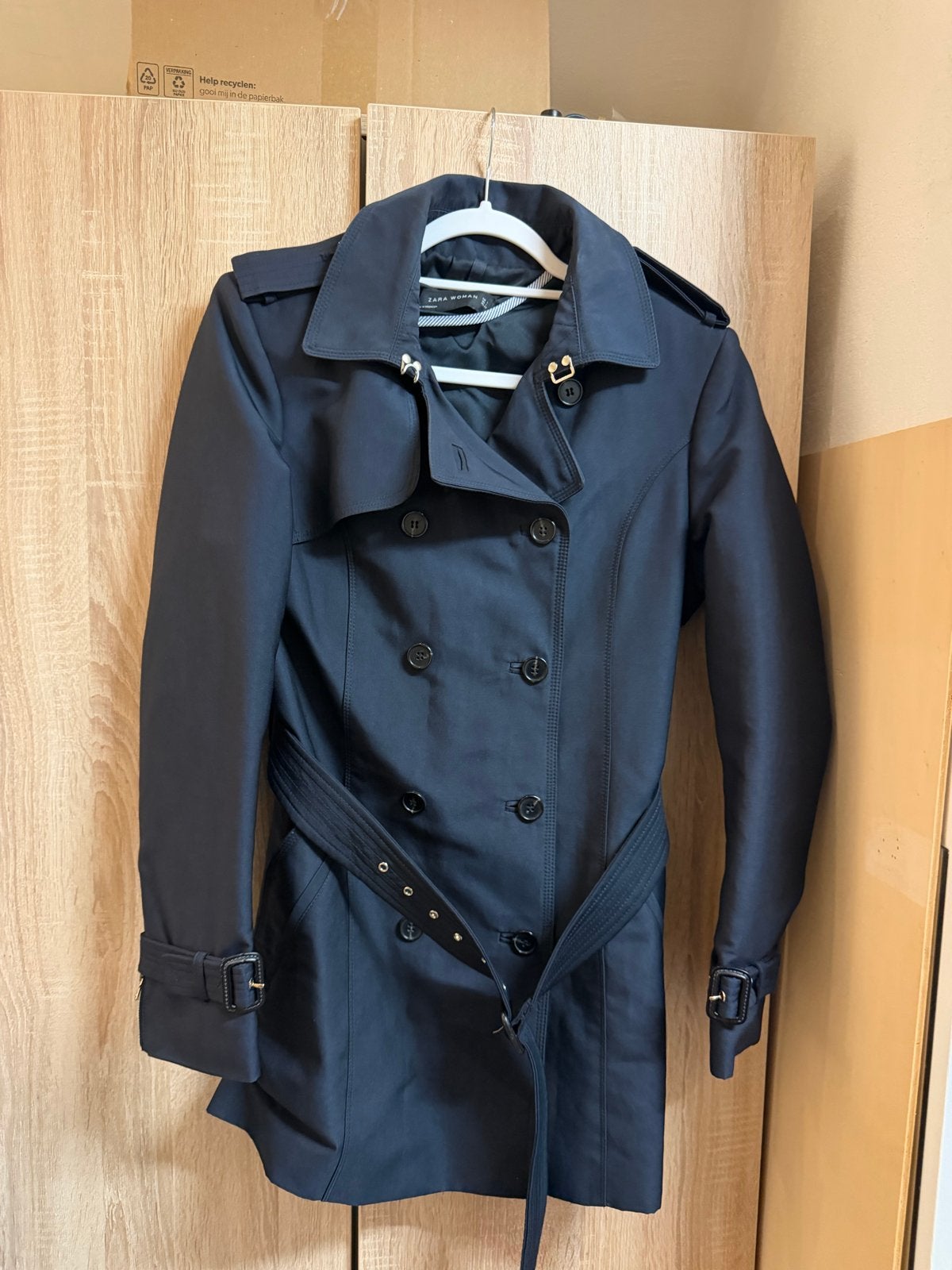 Zara  Trenchcoat, Kleding | Dames, Ophalen of Verzenden, Zo goed als nieuw, Maat 42/44 (L), Blauw