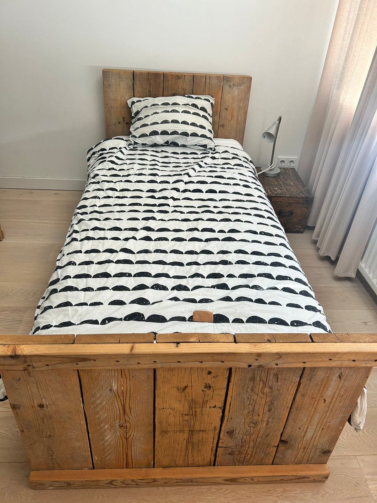 Bed Steigerhout 90x200, Ophalen, 90 cm, Eenpersoons, Bruin