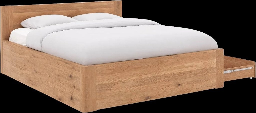massief eiken bed van Goossens, Ophalen, Gebruikt, Bruin, 210 cm