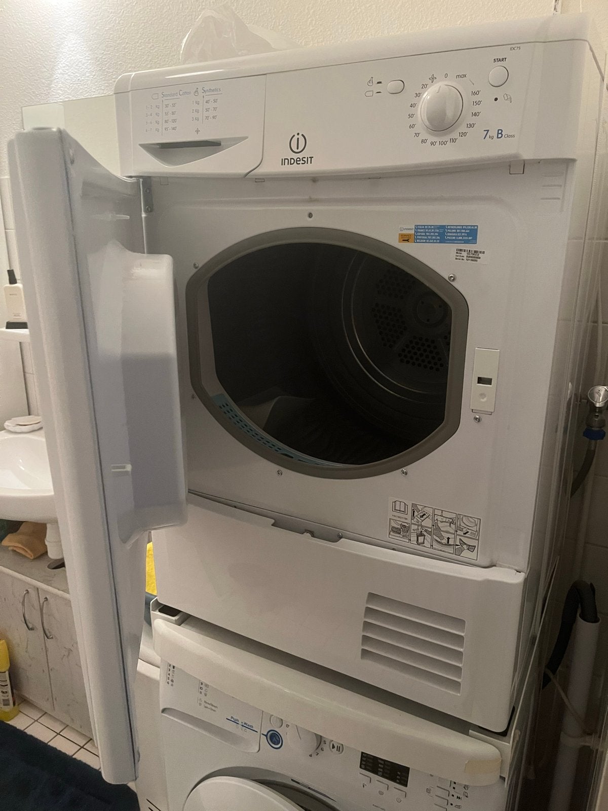 Indesit wasmachine en droger set - 7kg/8kg, Witgoed en Apparatuur, Wasmachines, Ophalen, Gebruikt, 85 tot 90 cm, 1200 tot 1600 toeren