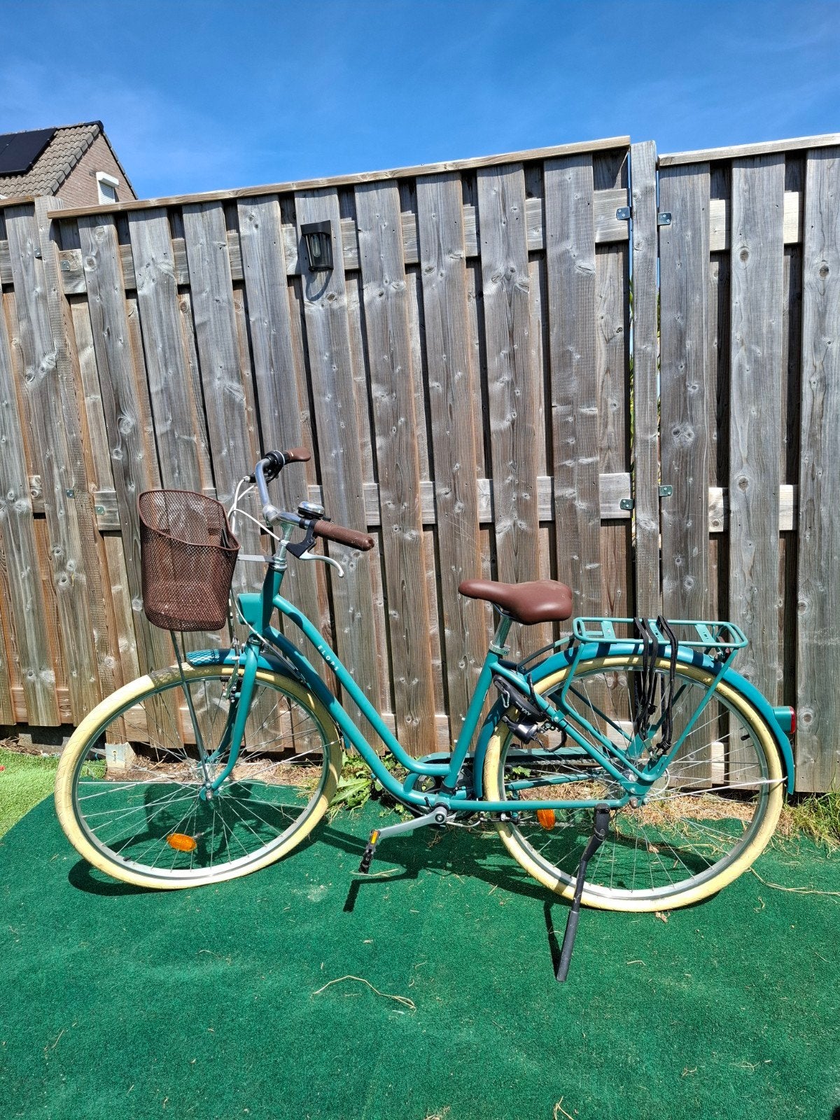 Elops Stadsfiets met mand - Groen/Turquoise, Velgrem, 50 tot 53 cm, Ophalen, Overige merken