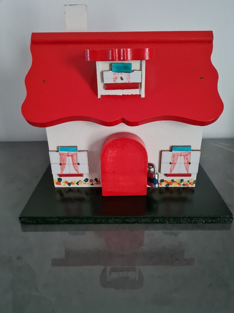 vintage houten spaarpot - huis, Verzamelen, Ophalen of Verzenden, Metaal of Blik, Dier