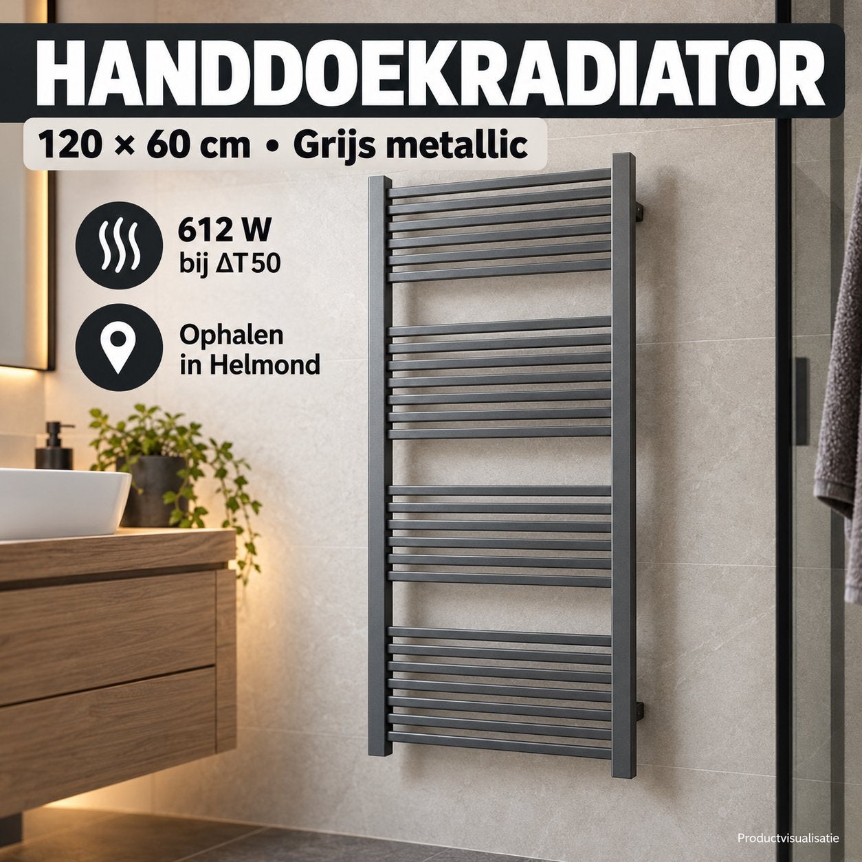 Handdoekradiator 120x60 cm Grijs metallic 612W, Ophalen, Radiator, Nieuw, 60 tot 150 cm