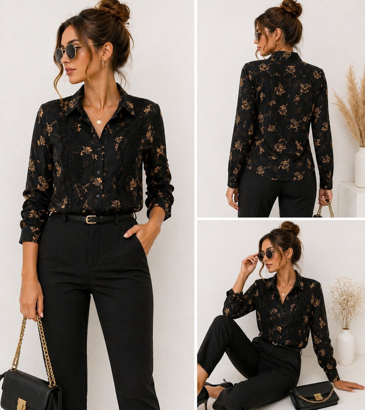 Zwarte blouse met bloemenprint van Costes maat m, Maat 38/40 (M), Zwart, Onbekend, Ophalen of Verzenden