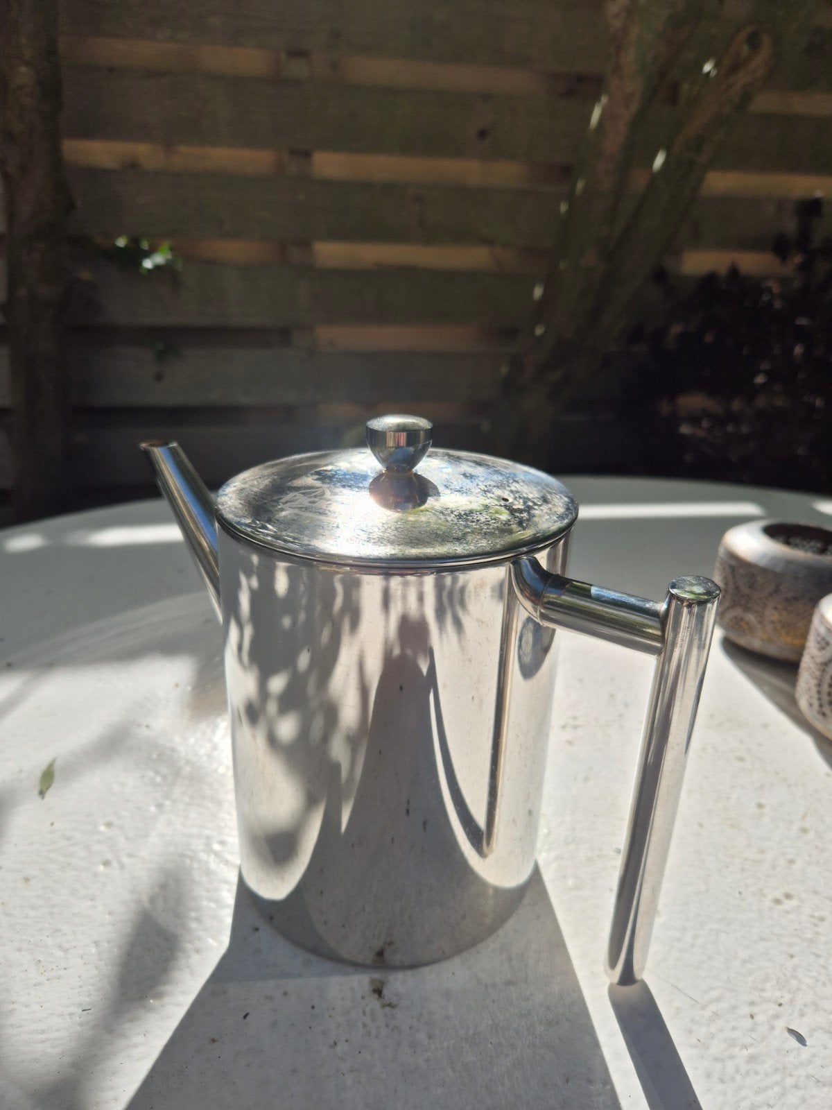 Bredemeijer Minuet dubbelwandige theepot 1.2L, Huis en Inrichting, Theepot/fluitketel, Gebruikt, Bredemeijer, Zilver