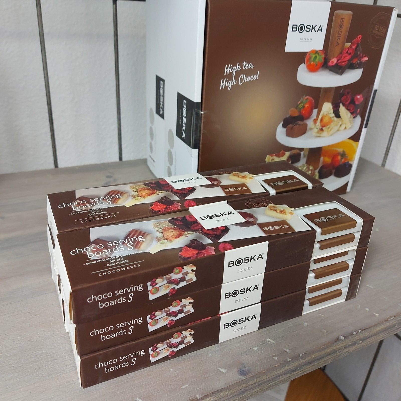 Boska Choco Serveerplank Marmer S - Set van 2 - Nieuw, Snij-/serveerplank, Nieuw, Ophalen of Verzenden, Natuurlijk materiaal