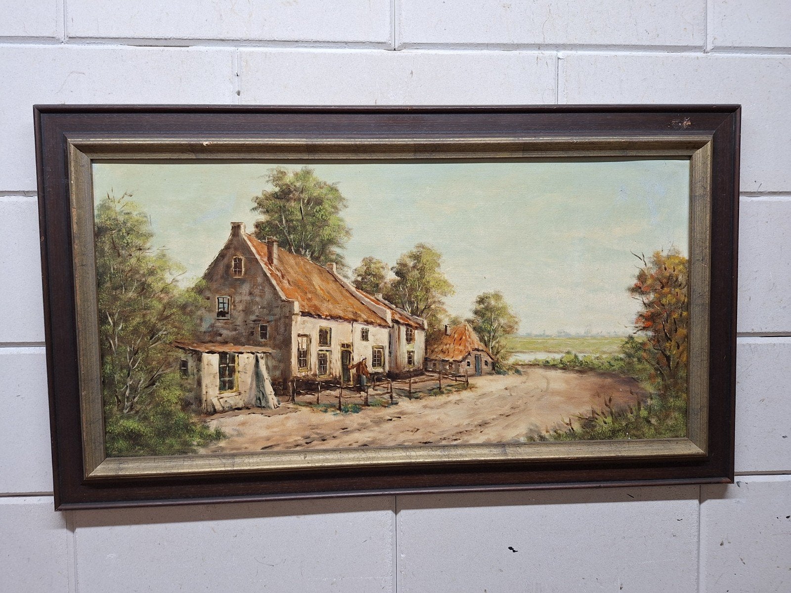 Oud Hollands Landschap Schilderij - Boerderij aan het Water, Ophalen of Verzenden