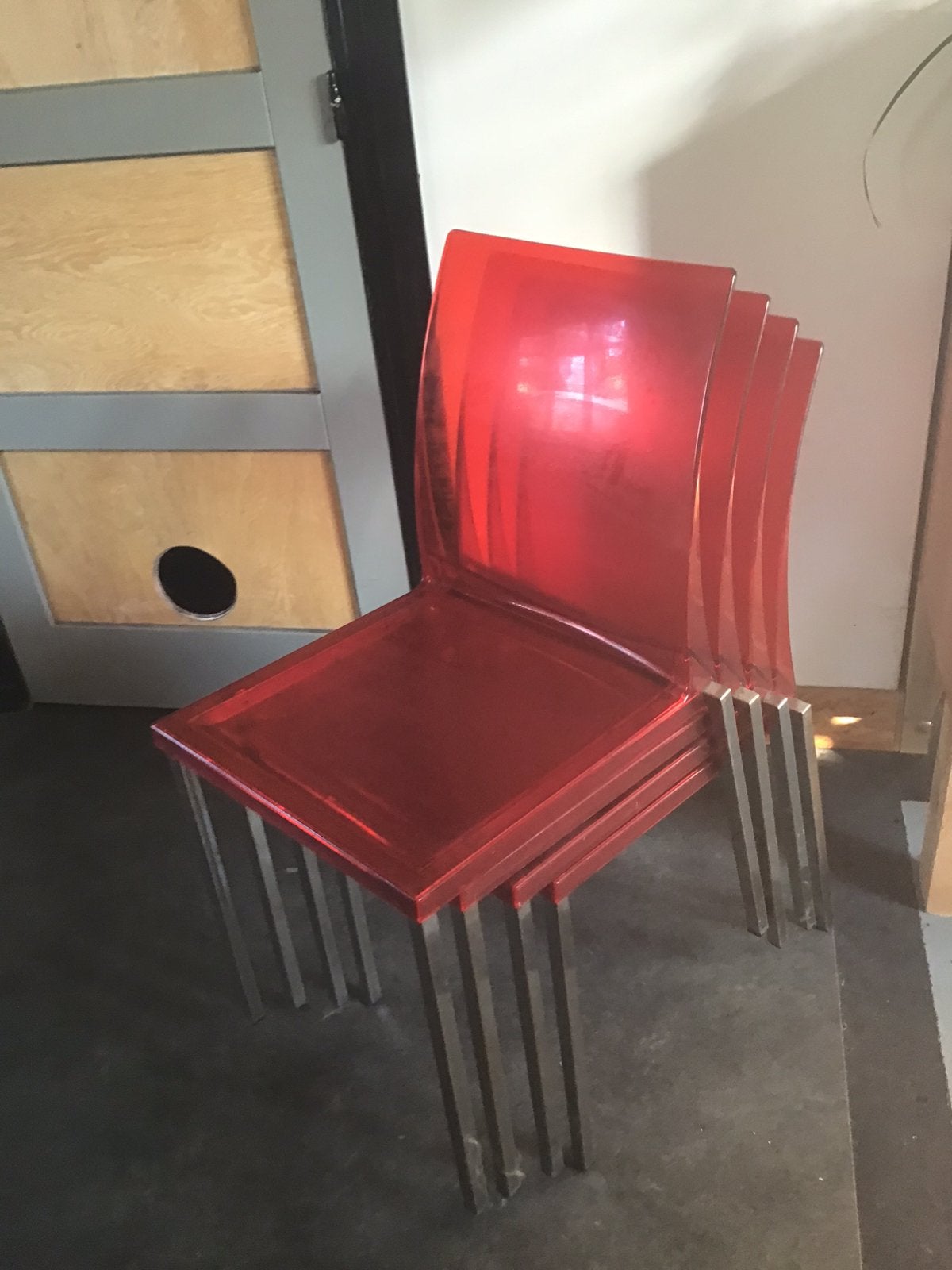 4 Pedrali italiaans design eetkamer stoelen kunstof/chroom, Ophalen, Kunststof, Gebruikt, Design