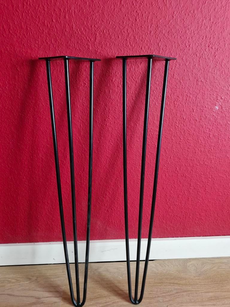 Set van 2 zwarte hairpin tafelpoten - metaal, Tafelpoot, 50 tot 100 cm, Industrieel, Modern, Ophalen of Verzenden