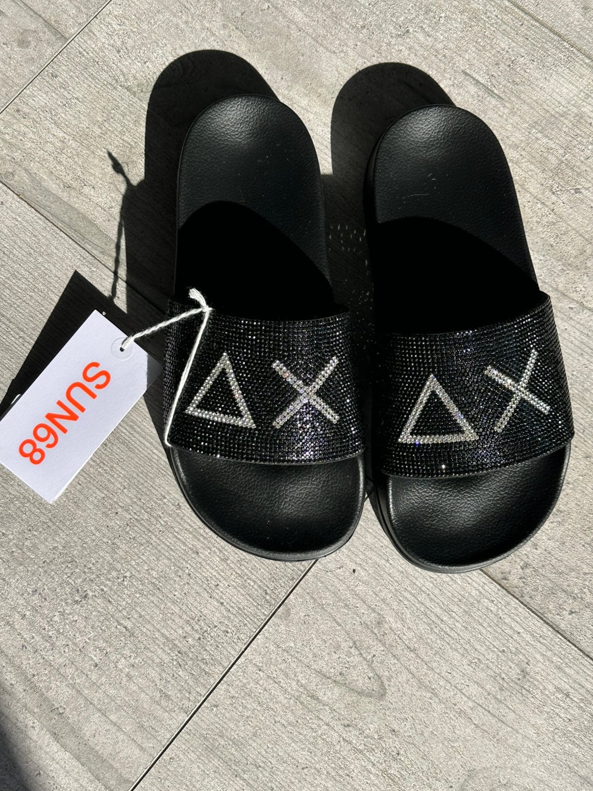 SUN68 bad slippers met strass , zilver/zwart , maat 39, Slippers, Zwart, Nieuw, Ophalen of Verzenden
