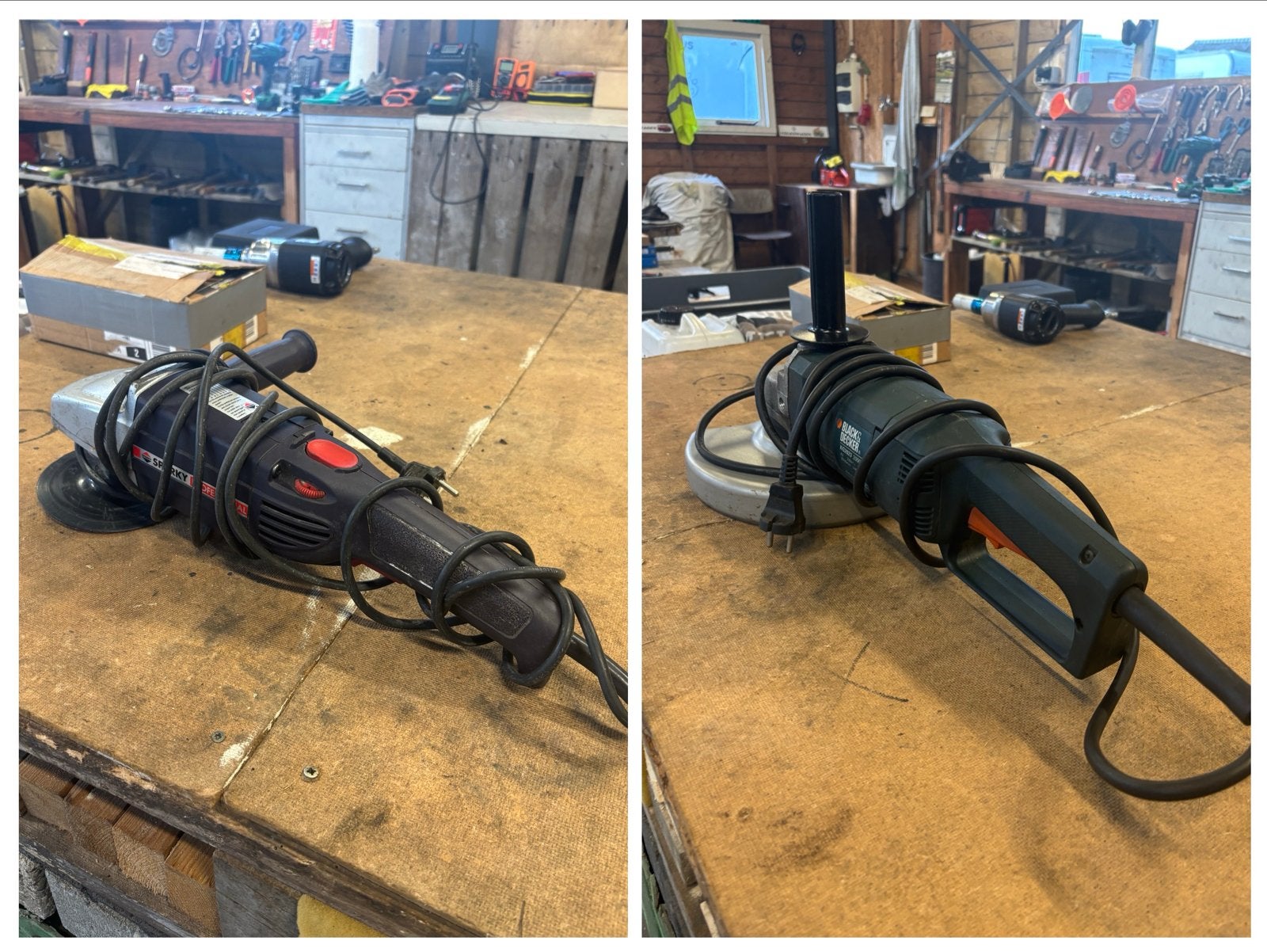 Set van 2 haakse slijpers: Black & Decker en Sparky, Ophalen of Verzenden, Gebruikt, 1000 watt of meer, Haakse handslijpmachine