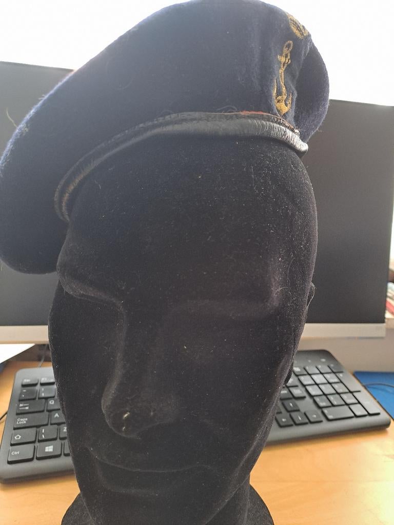Vintage Marine Baret - Donkerblauw met Anker Embleem, Verzamelen, Militaria | Algemeen, Vintage Militaria, Onbekend, mogelijk historisch