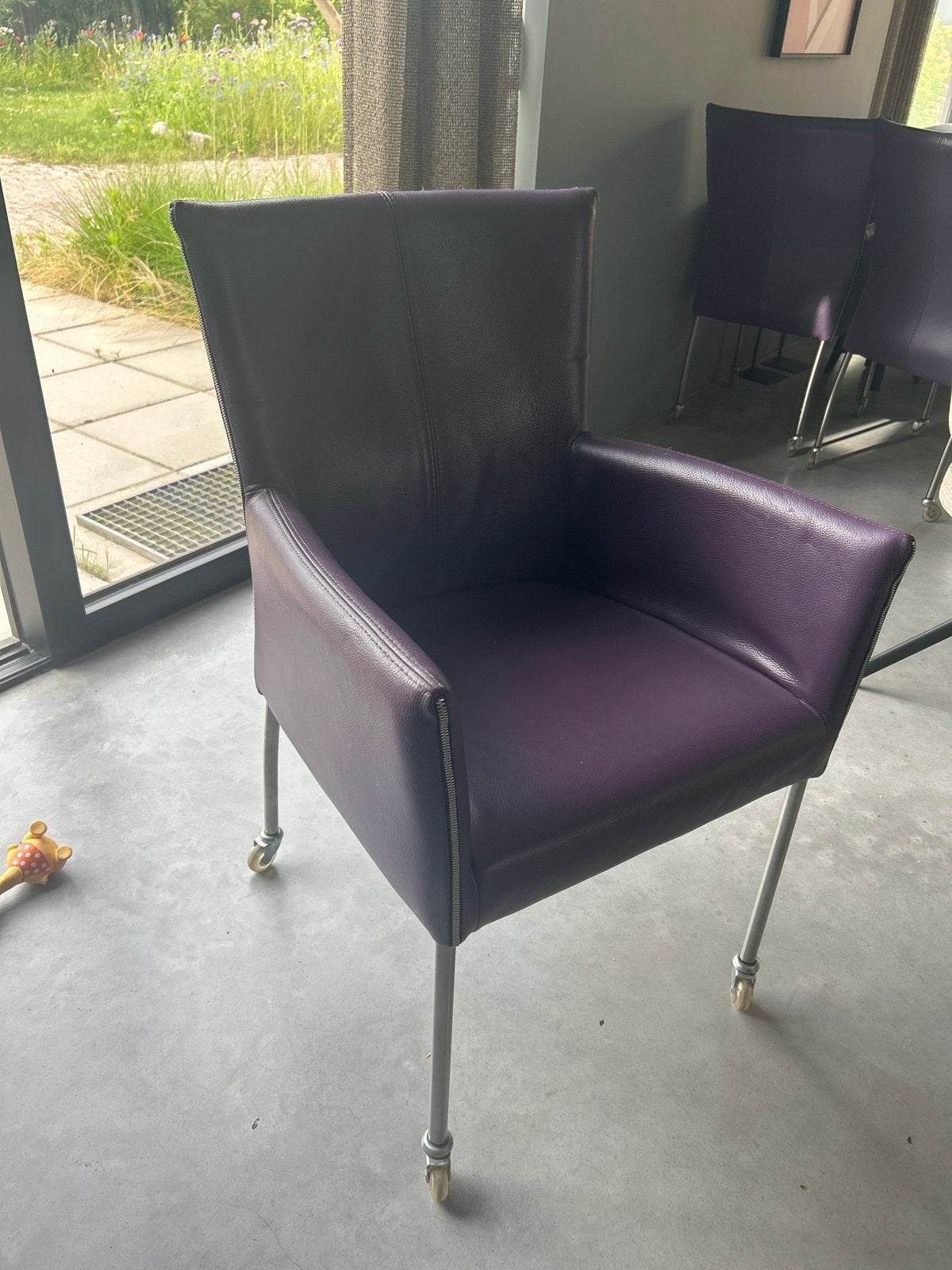 6 Leren eetkamerstoelen op wieltjes, paars, Ophalen, Gebruikt, Overige kleuren, Leer