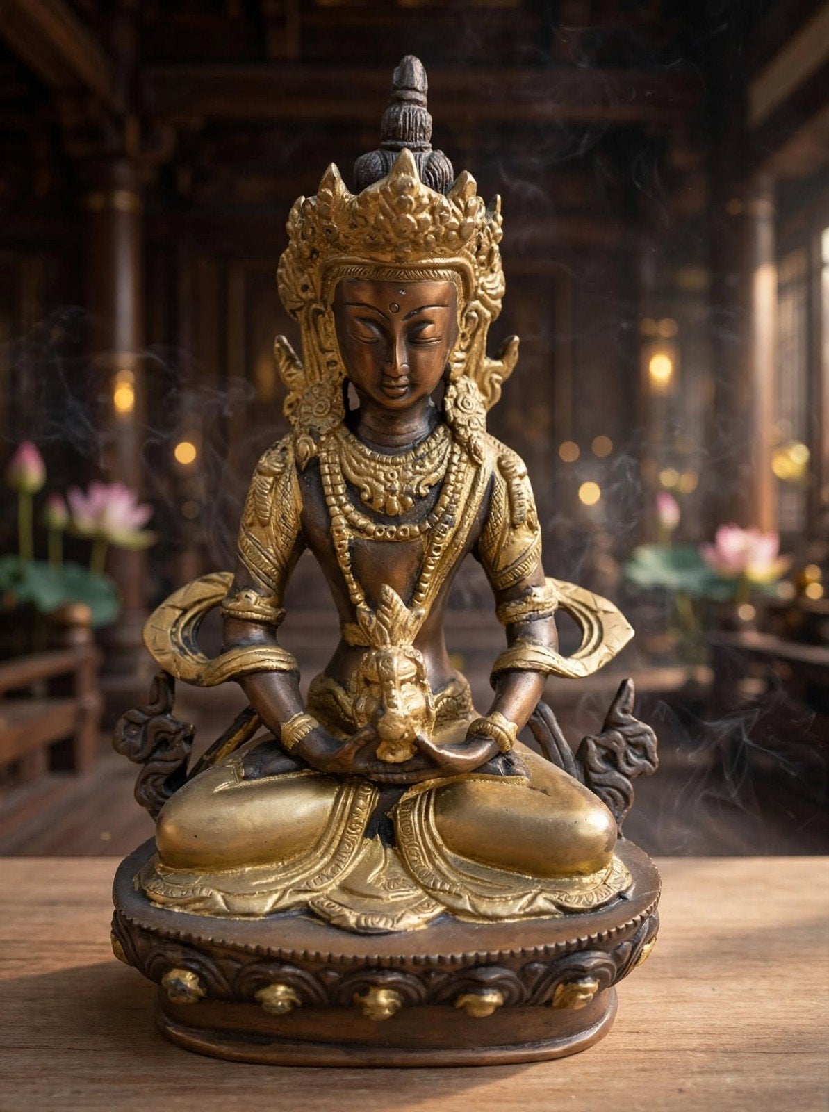 bronzen Boeddha beeld (Amitayus), Antiek en Kunst, Ophalen of Verzenden, Brons, 20 - 50 cm, Azië