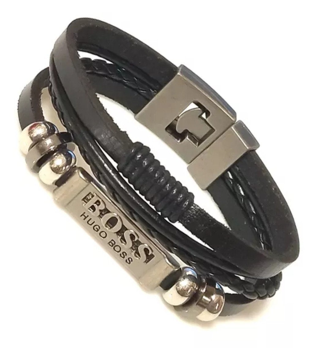 Nieuw Hugo Boss armband - Zwart leer met stalen sluiting, Ophalen of Verzenden, Nieuw, Zwart, Leer