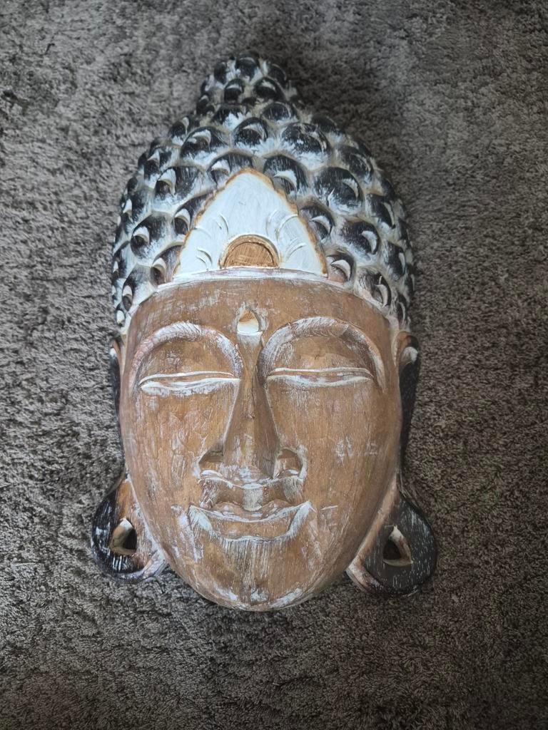 Houten Boeddha Masker - Wanddecoratie, Huis en Inrichting, Woonaccessoires | Boeddhabeelden, Ophalen, Gebruikt