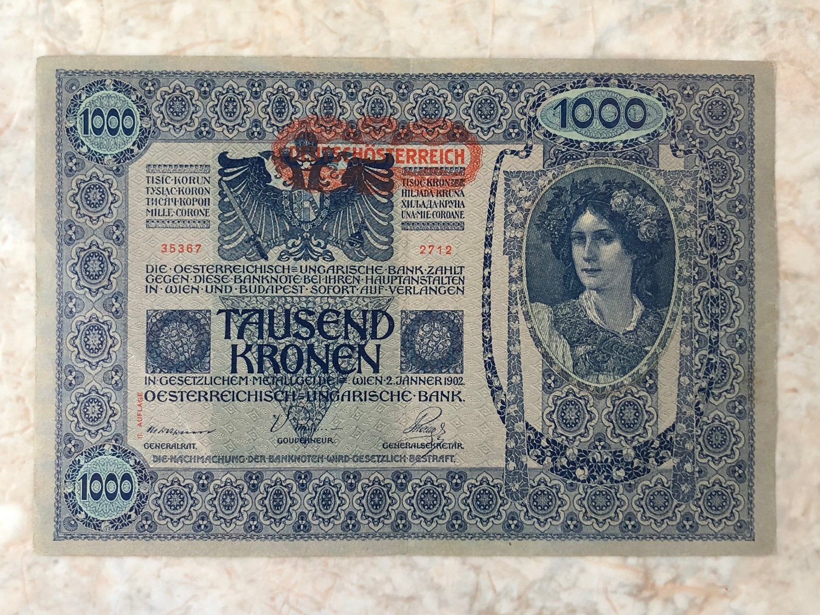1000 kronen 1902, Oostenrijk-Hongarije., Postzegels en Munten, Verzenden, Hongarije, Los biljet