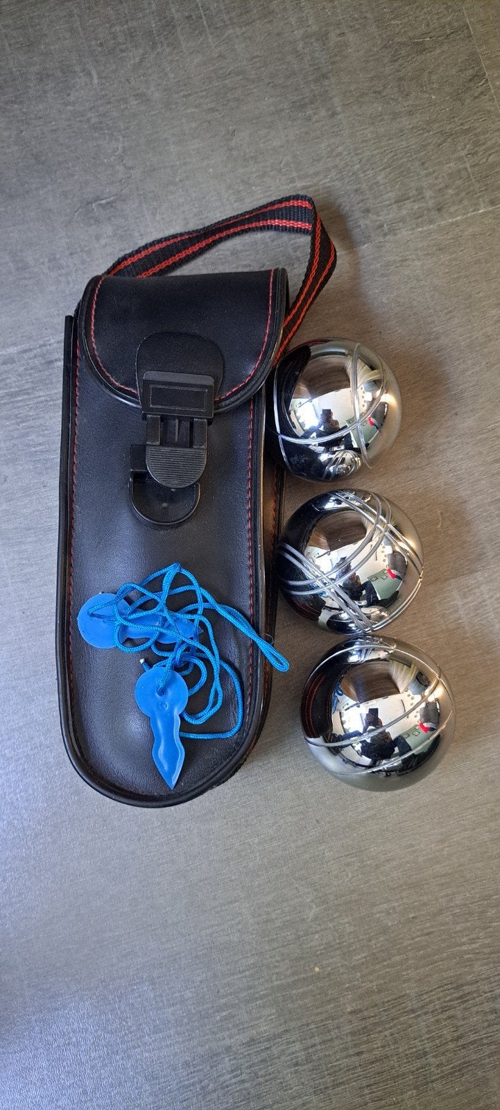 Jeu De Boule set met 3 ballen en etui, Ophalen of Verzenden, Gebruikt