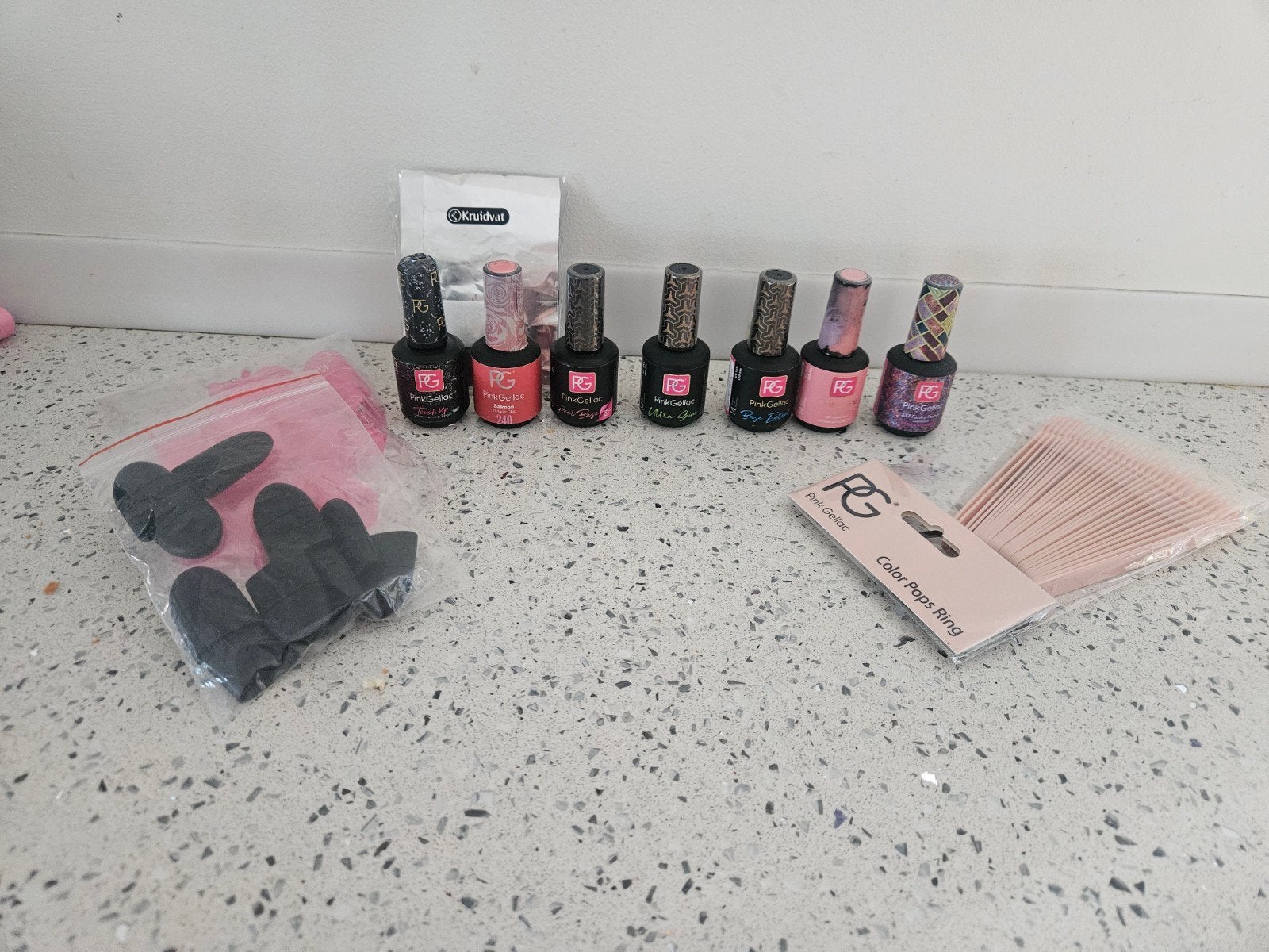 Pink Gellac set met 7 flesjes en accessoires, Ophalen of Verzenden, Zo goed als nieuw, Gehele gezicht