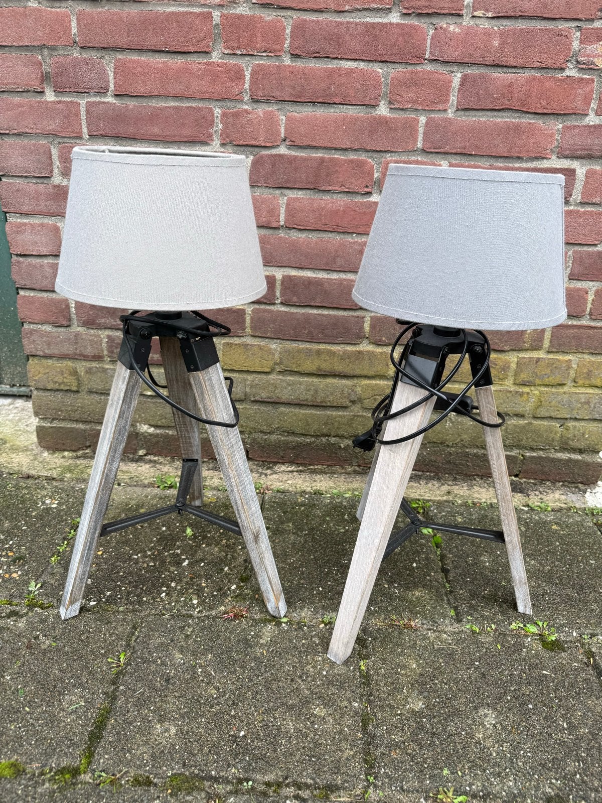 Twee maritieme style lampenvoet + kap, Gebruikt, Overige stijlen, Met kap, Grijs