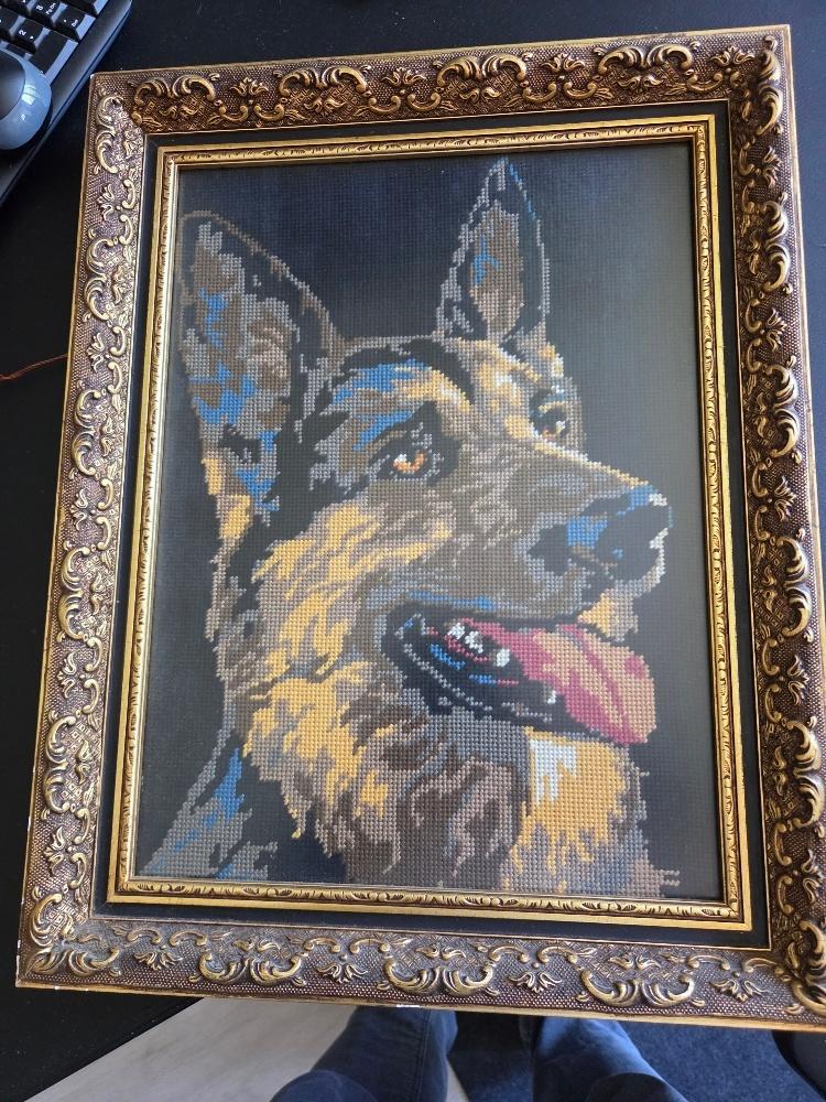 geborduurd schilderij herderskop, Ophalen