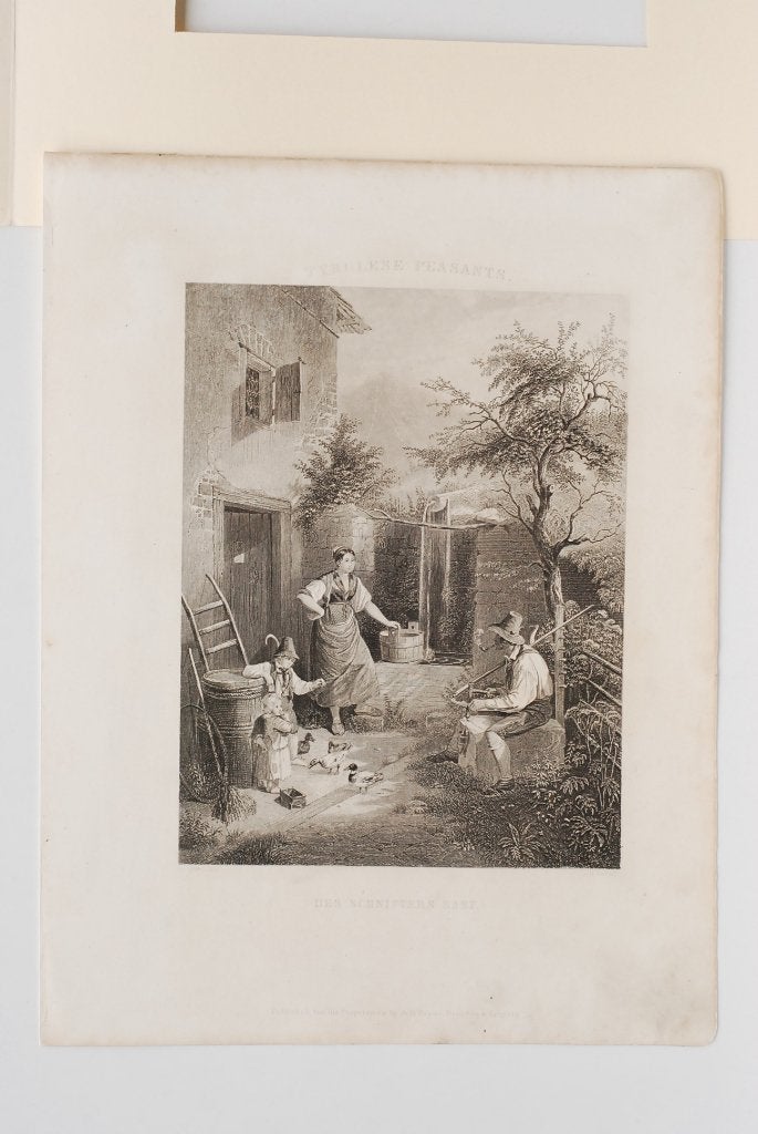 Antieke Gravure 1849: Tiroler Boeren Gezin (Payne), Verzenden, Gravure, 1800 - 1899