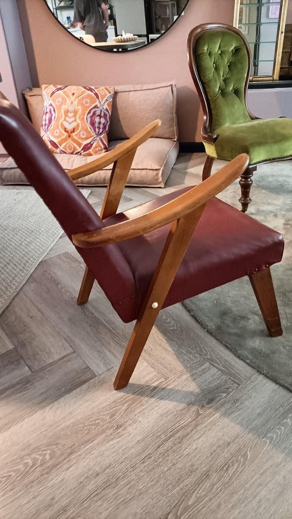 Vintage design stoel jaren '60, Huis en Inrichting, Fauteuils, Ophalen of Verzenden, Gebruikt, Hout, 50 tot 75 cm