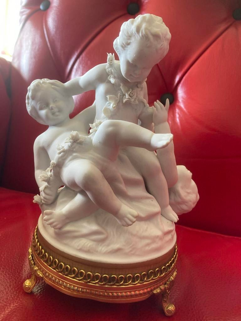 Antiek Unterweissbach Biscuit Porseleinen Putti Figuurgroep, Antiek en Kunst, Antiek | Porselein, Ophalen of Verzenden