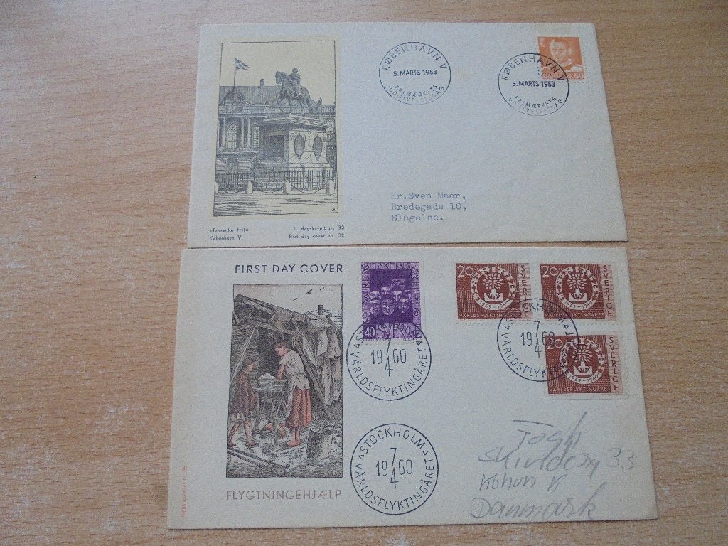 Denemarken / Zweden  2 oudere fdc's., Ophalen of Verzenden, Buitenland