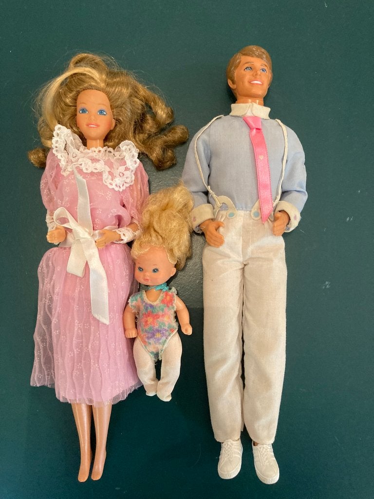 Family heart mattel barbie set moeder vader meisjes baby pop, Ophalen of Verzenden, Gebruikt, Pop