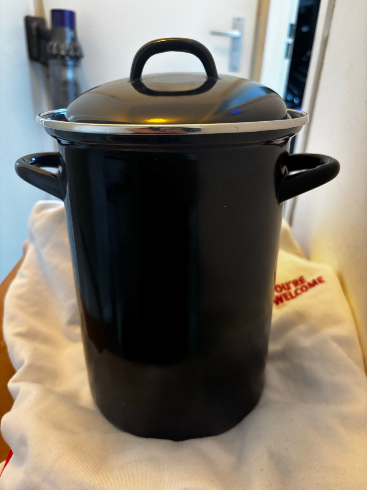 Nieuwe asperges pan - Zwart emaille met inzet, Met deksel, Nieuw, Ophalen of Verzenden, Kookpan