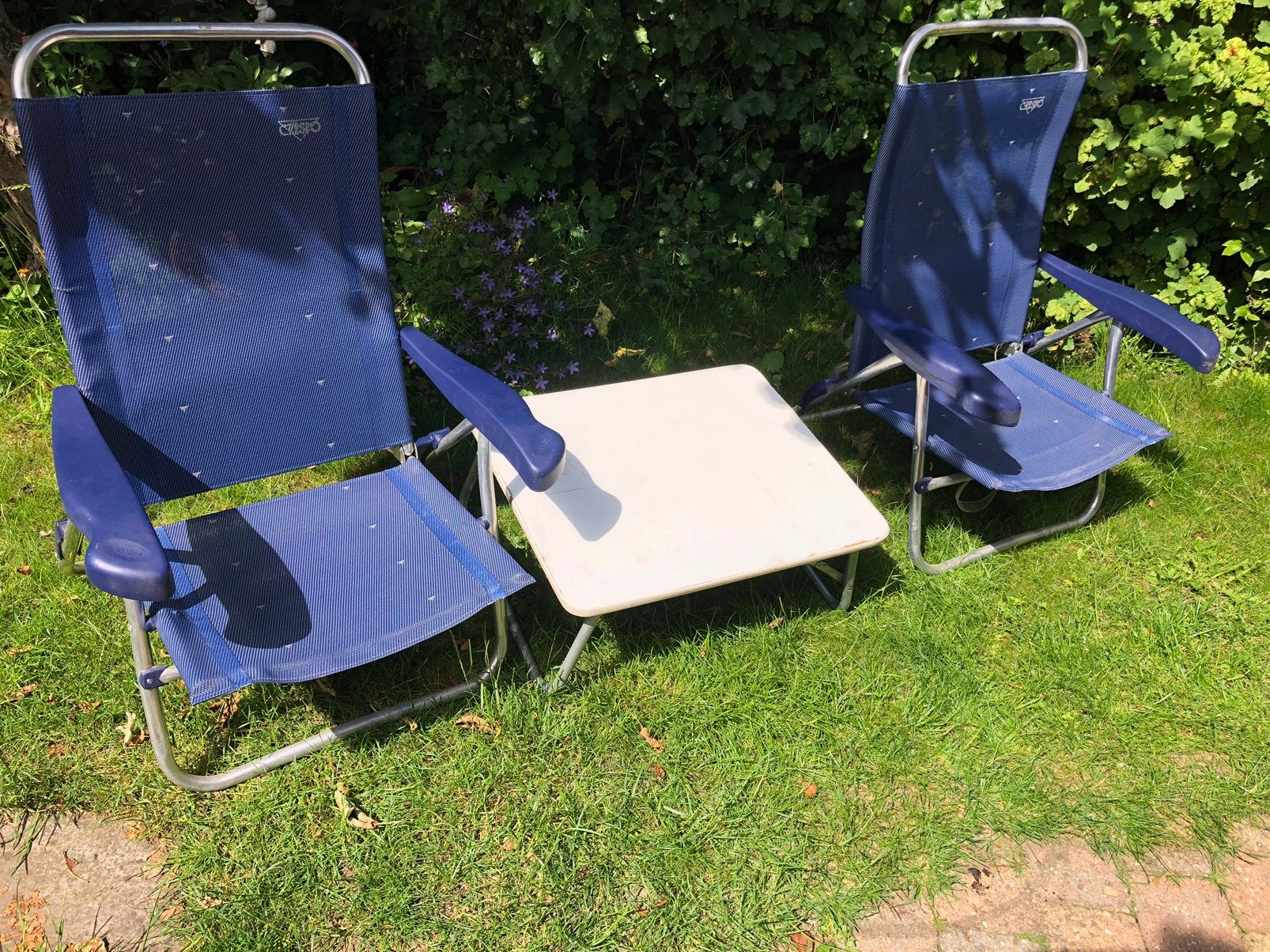 Twee kampeerstoeltjes laag model, Caravans en Kamperen, Ophalen, Gebruikt, Campingtafel