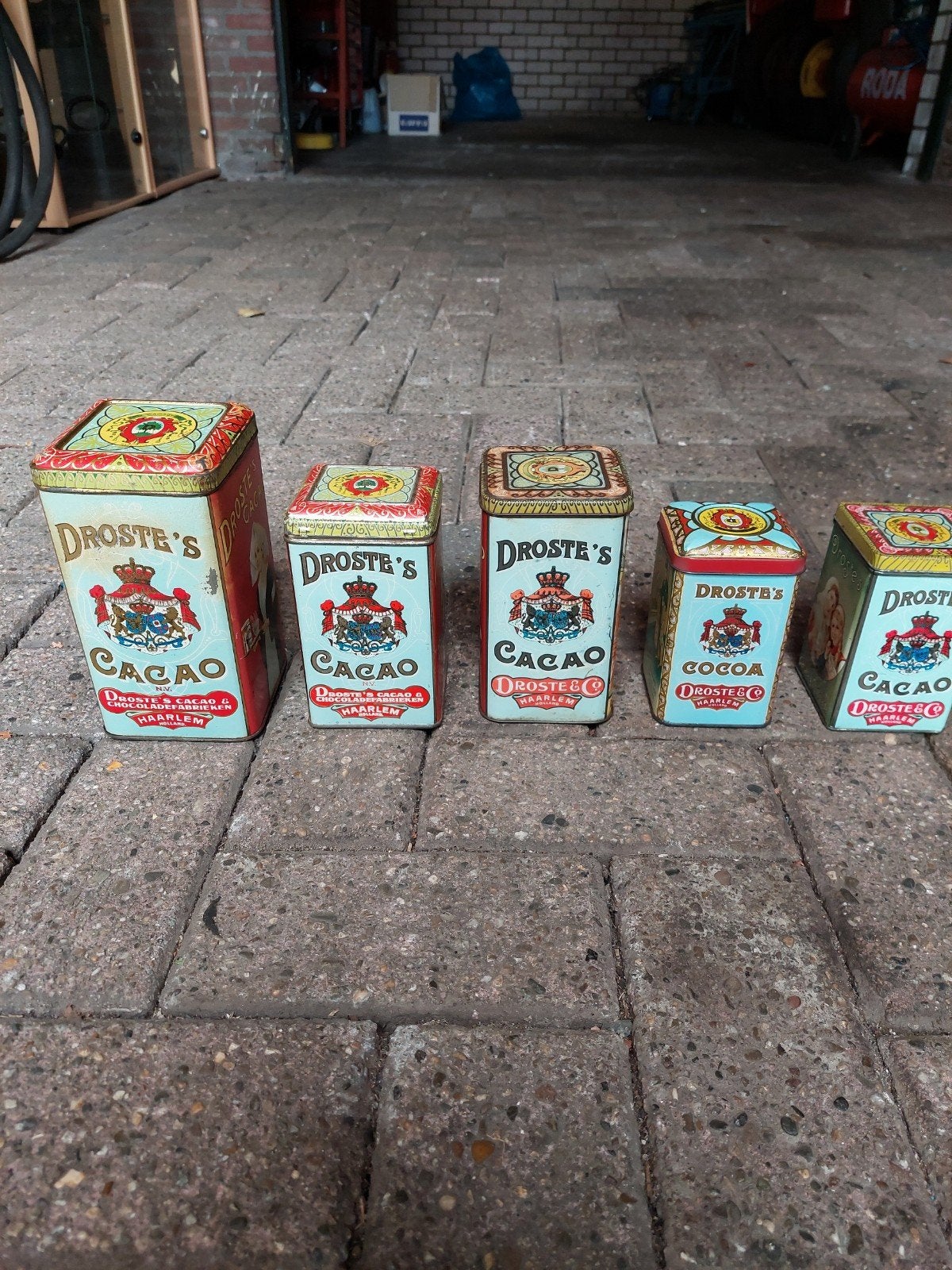 Set van 5 vintage Droste cacao blikken, Antiek en Kunst, Ophalen of Verzenden