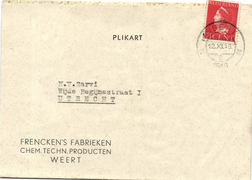 Frencken s Fabrieken, Weert - 11.1946 - plikart, Ophalen of Verzenden, Briefkaart