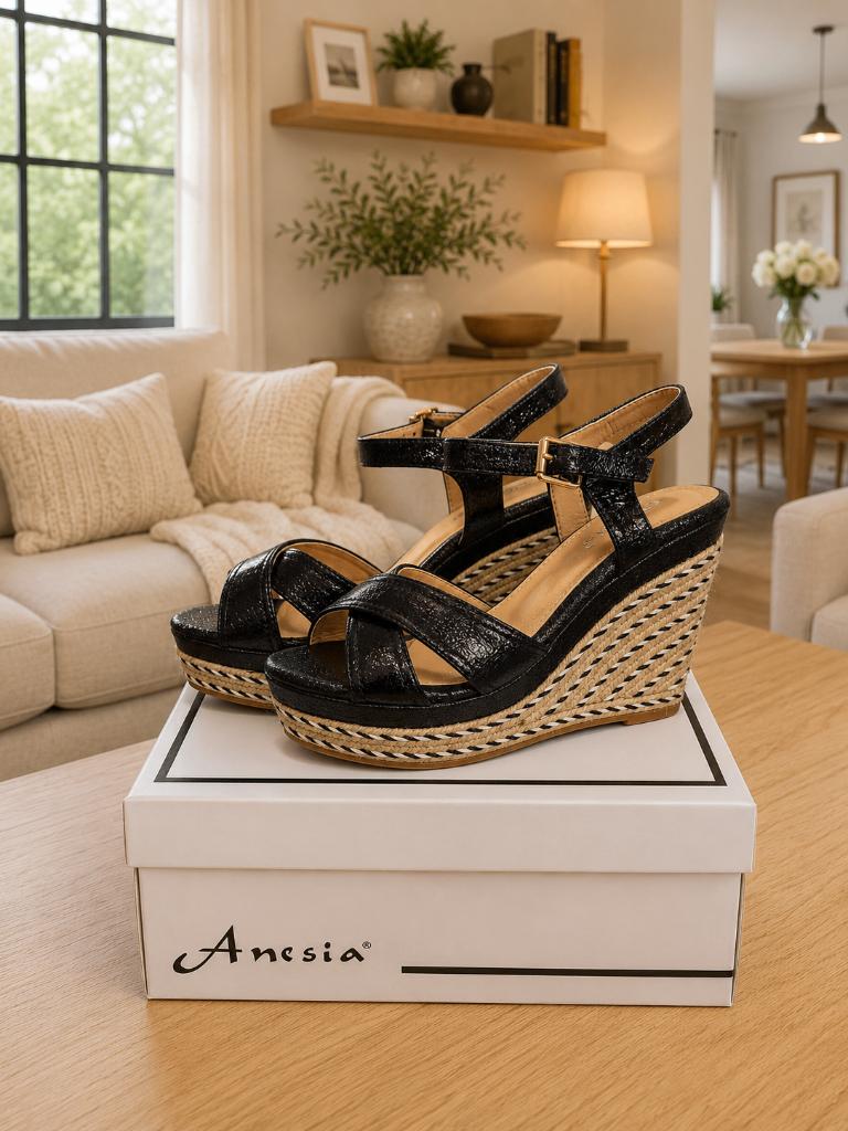 Zwarte sleehak sandalen voor dames – Maat 38, Zwart, Nieuw, Anesia, Sandalen of Muiltjes