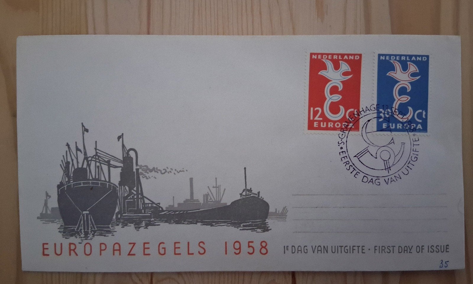 Europazegels 1958 Eerste Dag van Uitgifte gesloten klep, Postzegels en Munten, Postzegels | Eerstedagenveloppen, Ophalen of Verzenden