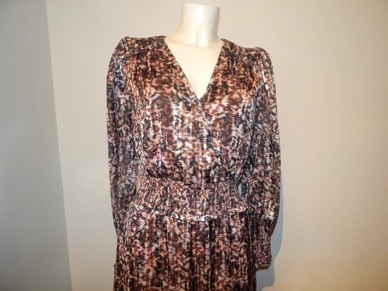 Dante 6 lange jurk goud draad in print elastische taille 2/M, Gedragen, Onder de knie, Maat 38/40 (M), Dante 6