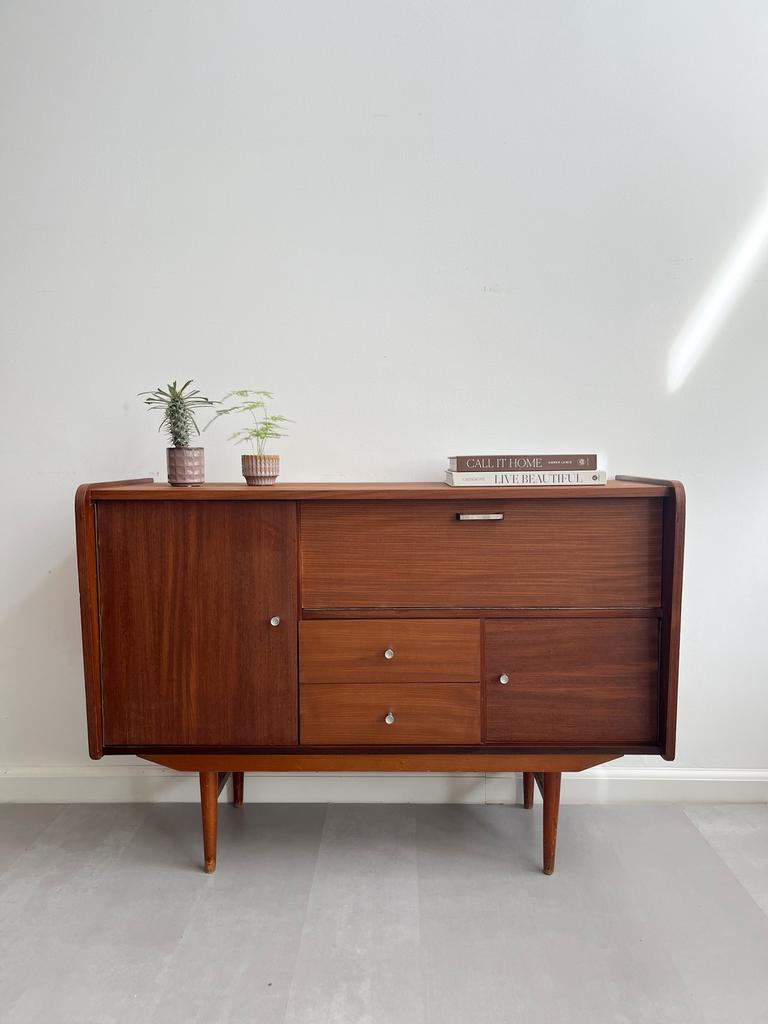 Vintage teakhouten ladekastje/lowboard/dressoir, jaren 60, Ophalen, Gebruikt, 100 tot 150 cm, Sixties, retro, deens design, jaren 60, scandinavisch
