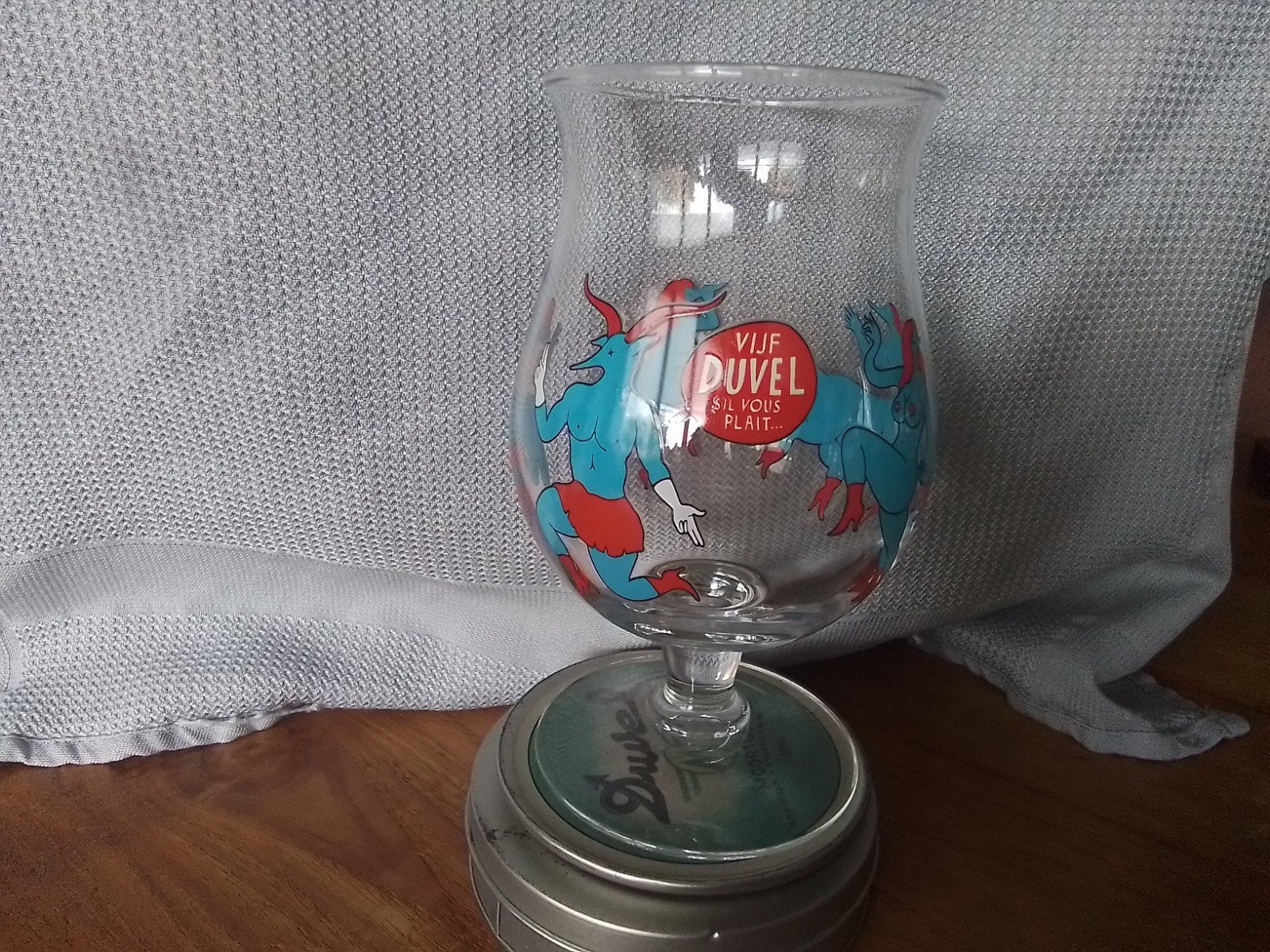 Duvel glas met 'Vijf Duvel Sil Vous Plait' opdruk, Ophalen of Verzenden
