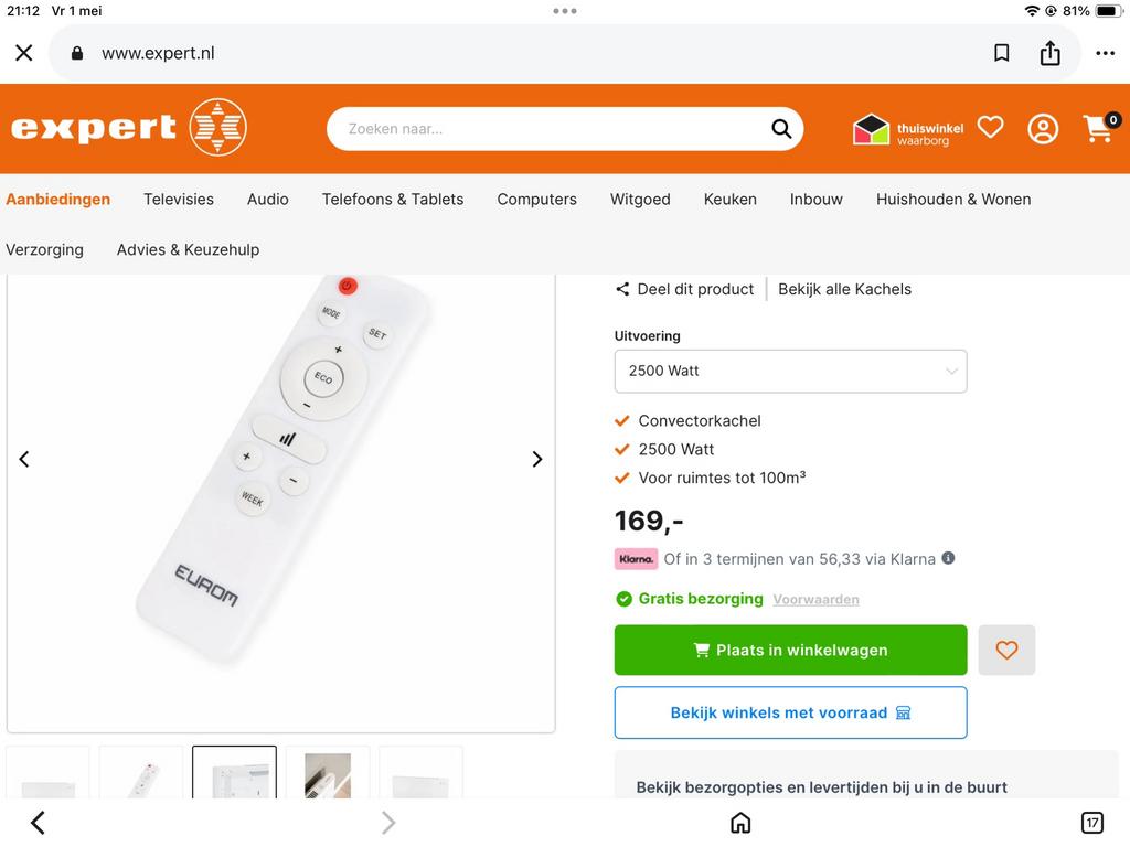 Eurom convector kachel, Ophalen of Verzenden, Zo goed als nieuw, Elektrisch, Overige soorten